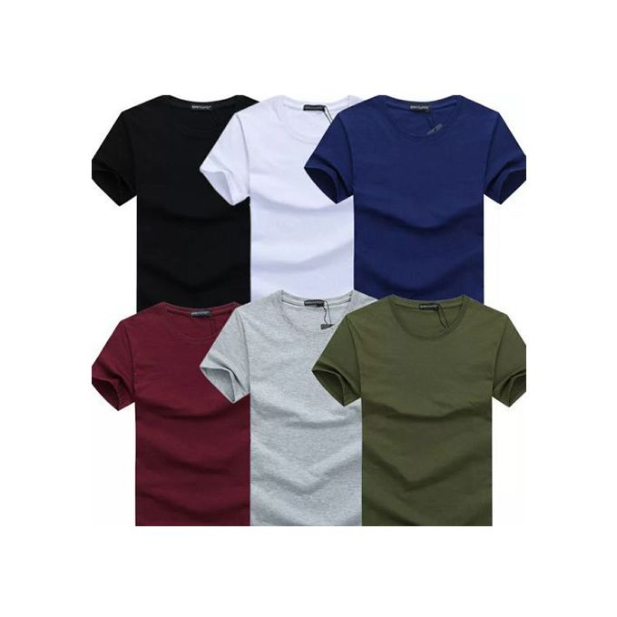 Casual Round Neck Short Sleeve T-Shirt - 6 Pieces - Multicolour