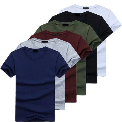 Casual Round Neck Short Sleeve T-Shirt - 6 Pieces - Multicolour