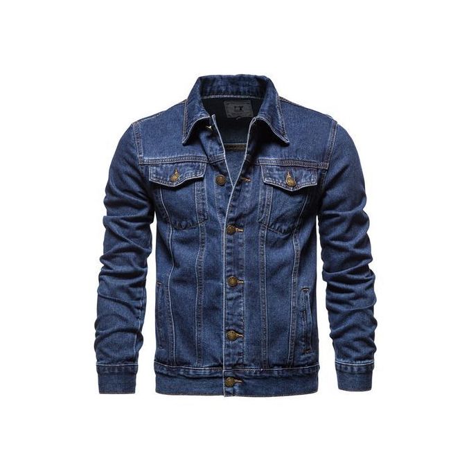 Cotton Denim Jacket Men Casual Solid Color Lapel Jeans Jacket