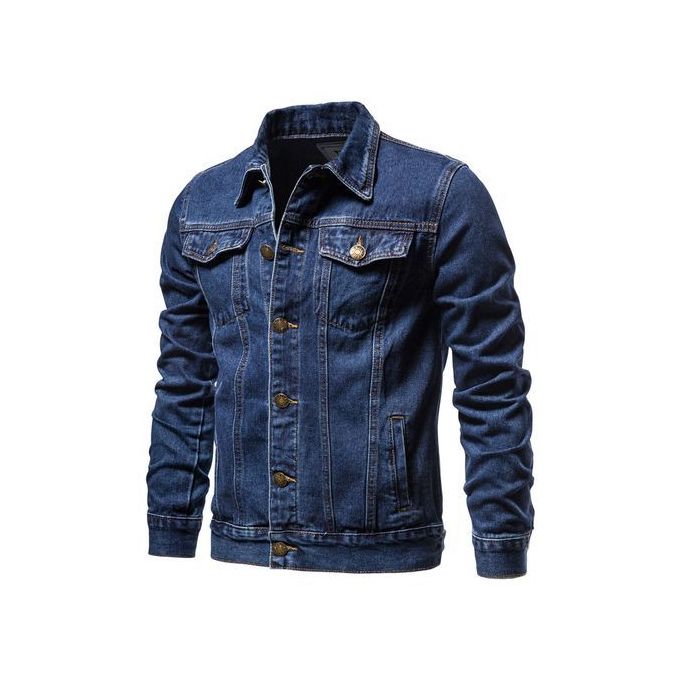 Cotton Denim Jacket Men Casual Solid Color Lapel Jeans Jacket